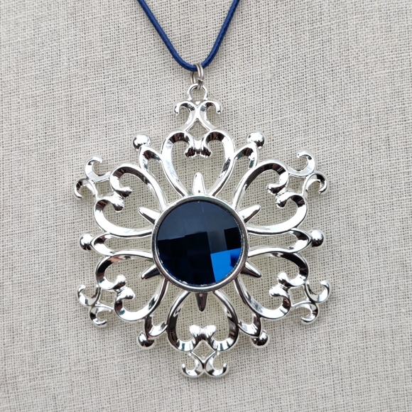 RARE Lenox Large Blue crystal flower pendant necklace - Picture 6 of 7